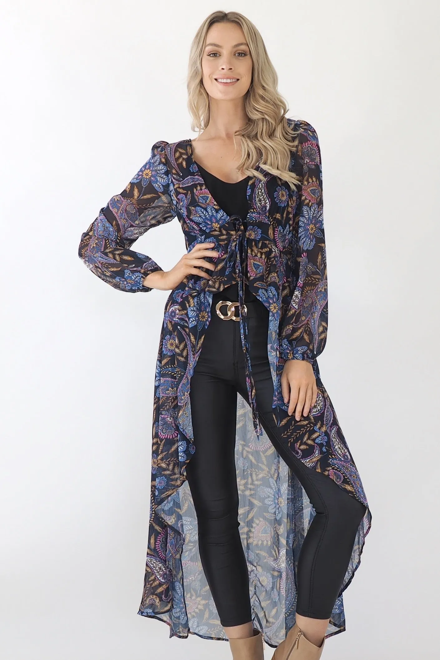 Adele Hi-Low top Blouse- Navy/Purple/Gold