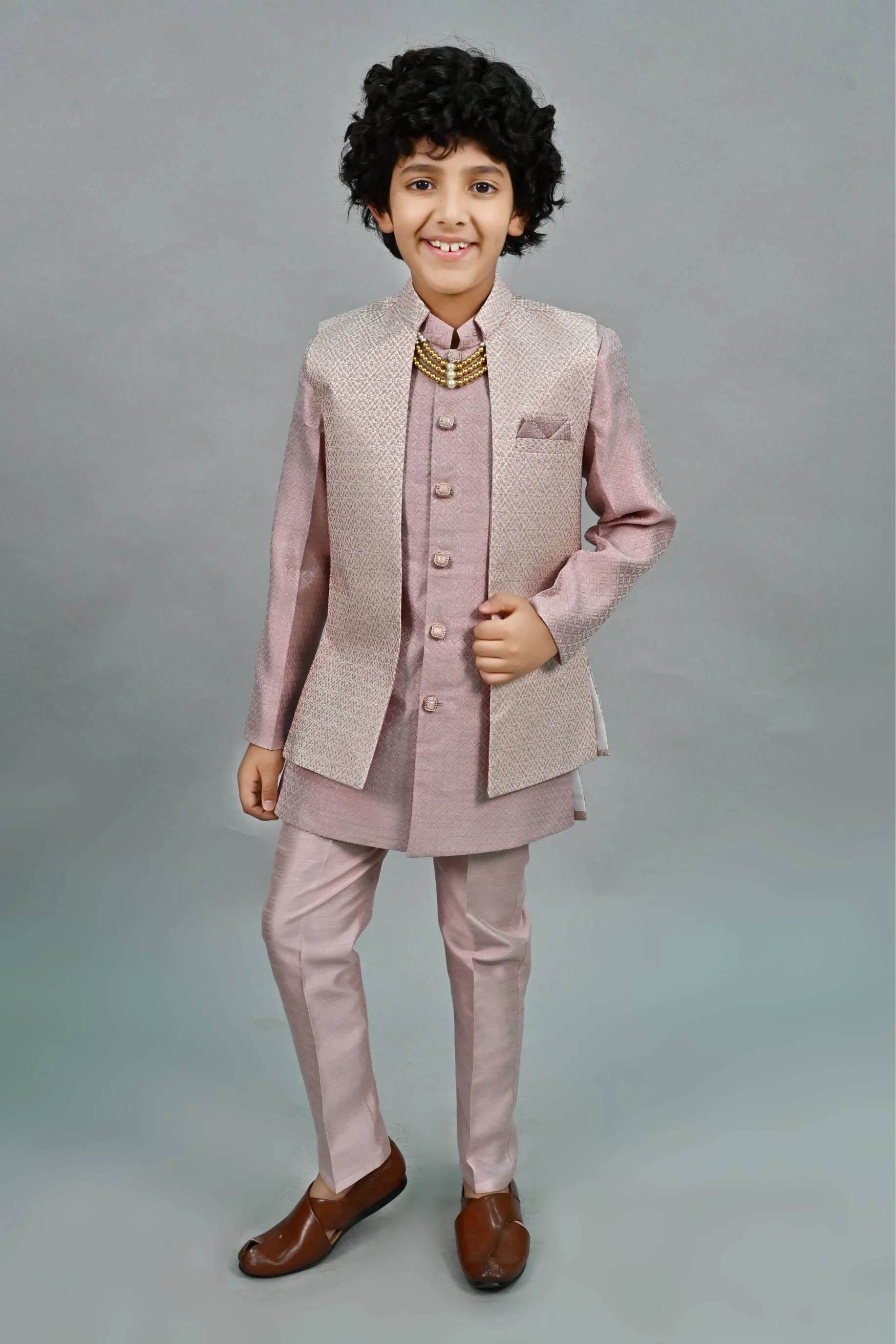 Ahhaaaa Kids Thread Zari Work Indo-Western Kurta, Pajama and Waistcoat for Boys