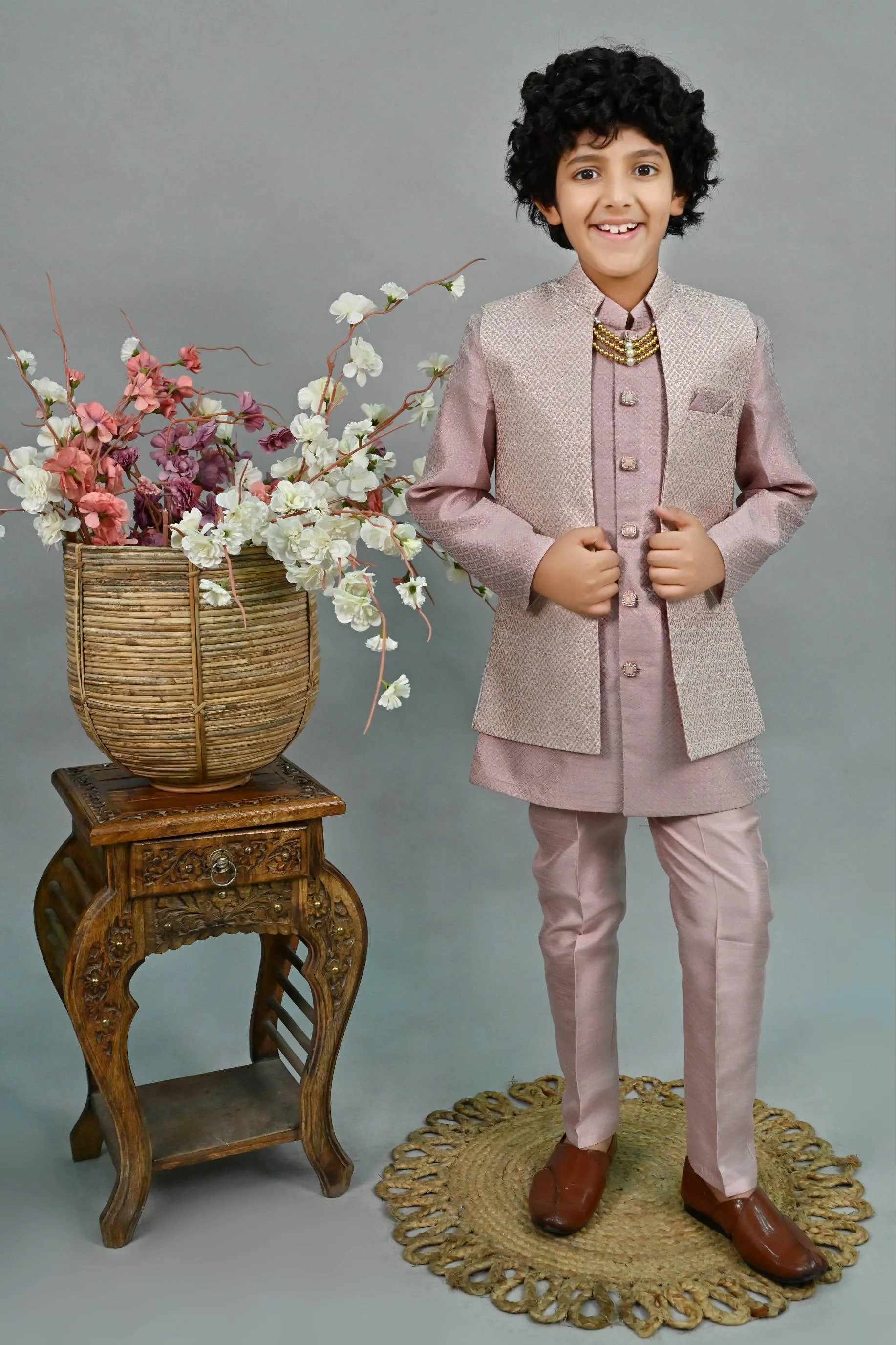 Ahhaaaa Kids Thread Zari Work Indo-Western Kurta, Pajama and Waistcoat for Boys