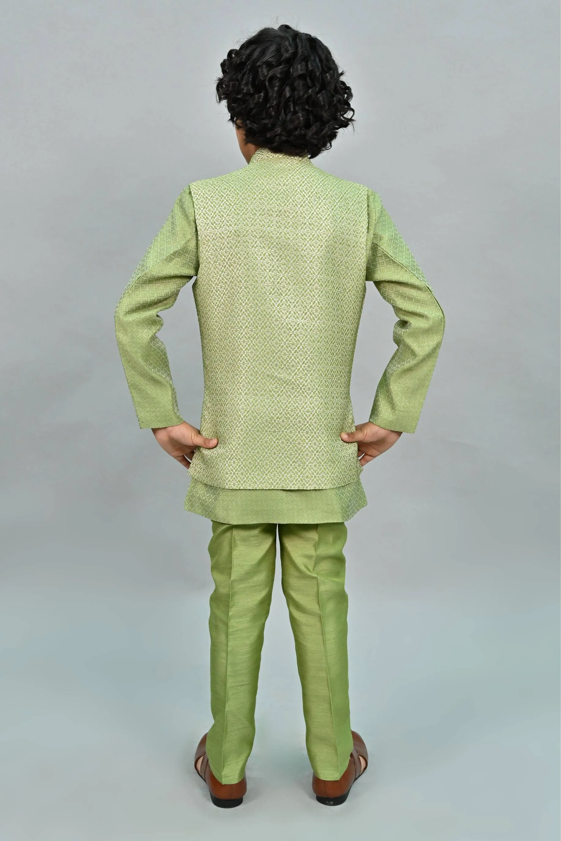 Ahhaaaa Kids Thread Zari Work Indo-Western Kurta, Pajama and Waistcoat for Boys