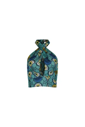 Ajah Halter Neck Crossover-straps Top - Teal Ewa Naibu- OA OG Print