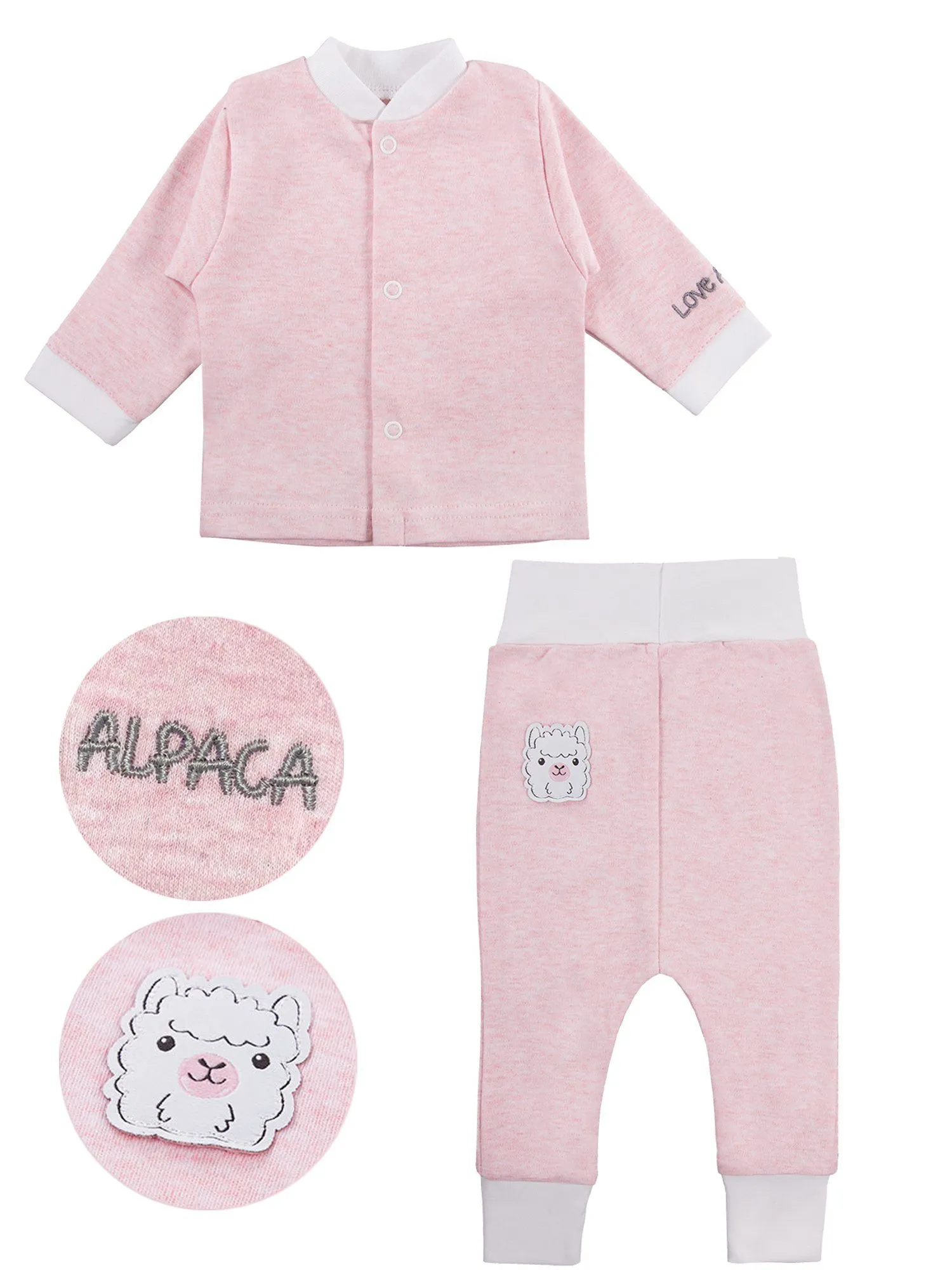 Alpaca Design Top & Patch Trousers Set - Pink