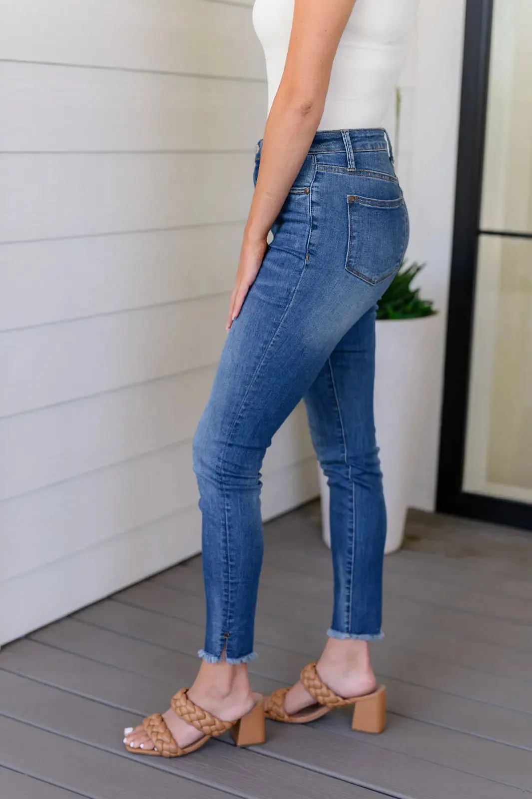 Amy High Rise Control Top Side Slit Skinny Jeans