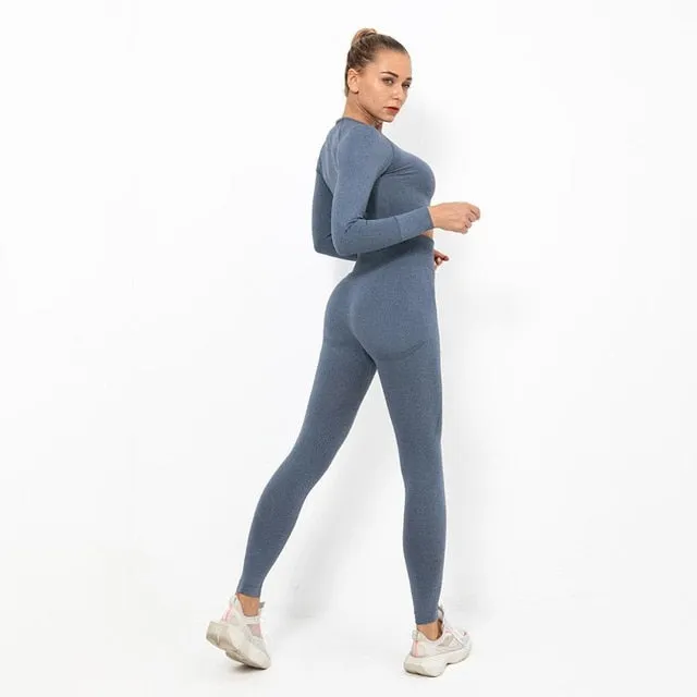 Autumn Yoga set Women Gym Clothes Seamless Fitness Sportswear Tracksuit Long Sleeve Shirts Leggings Workout Clothing Outfits