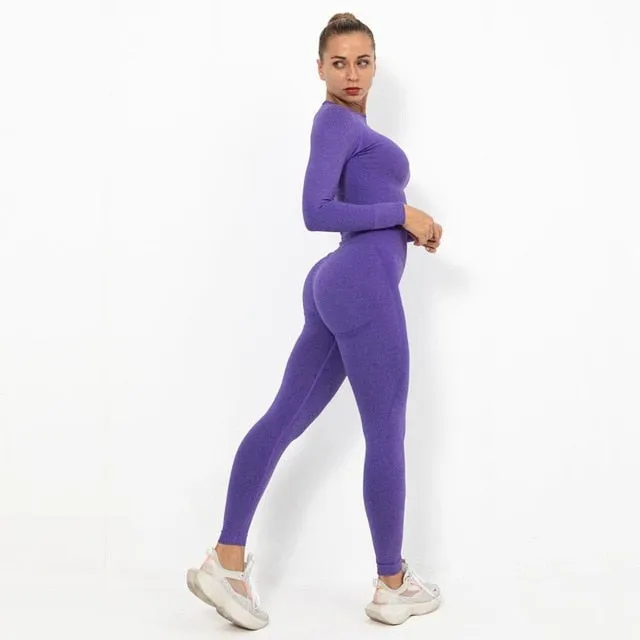 Autumn Yoga set Women Gym Clothes Seamless Fitness Sportswear Tracksuit Long Sleeve Shirts Leggings Workout Clothing Outfits