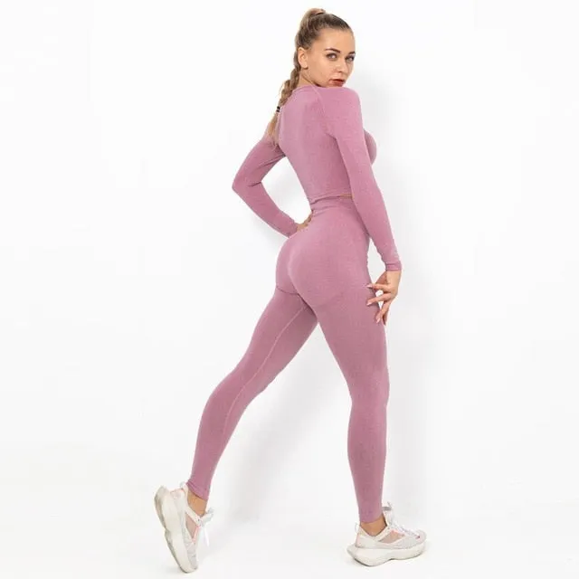 Autumn Yoga set Women Gym Clothes Seamless Fitness Sportswear Tracksuit Long Sleeve Shirts Leggings Workout Clothing Outfits