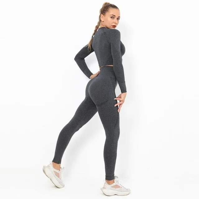 Autumn Yoga set Women Gym Clothes Seamless Fitness Sportswear Tracksuit Long Sleeve Shirts Leggings Workout Clothing Outfits