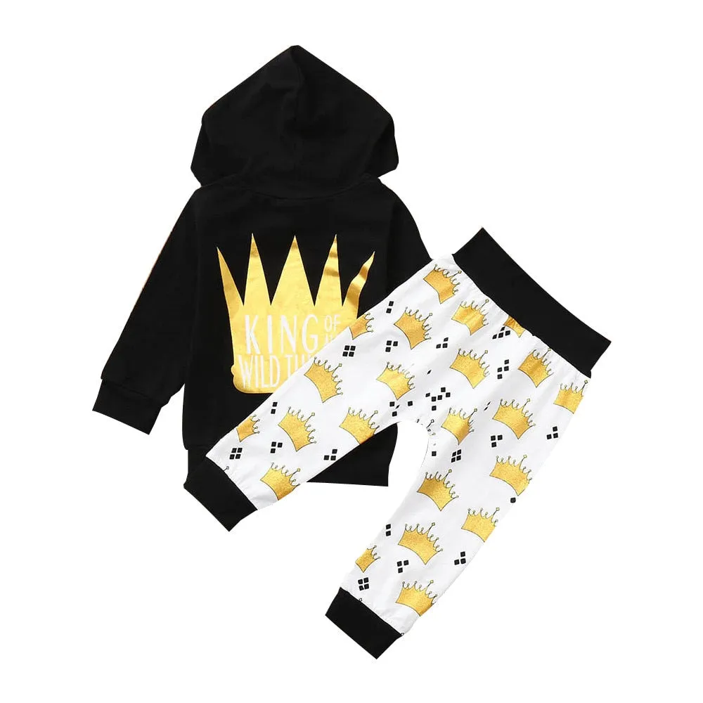 Baby Boy King of the Wild Things Outfit Crown Letter Tops Hoodie Pants Outfits 2Pcs Set Clothes Ropa de Bebe