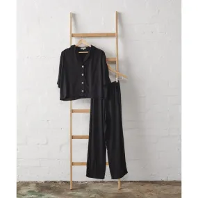 Bamboo Pyjamas - Crop Button Up   Pant Set in Black