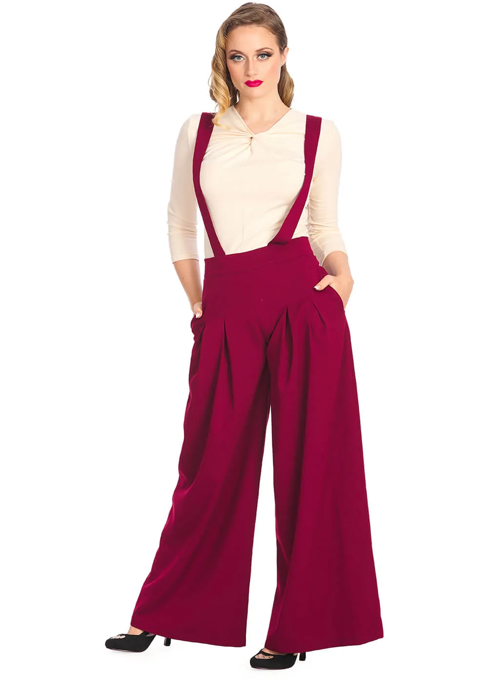 Banned Diamond 40's Palazzo Trousers Burgundy