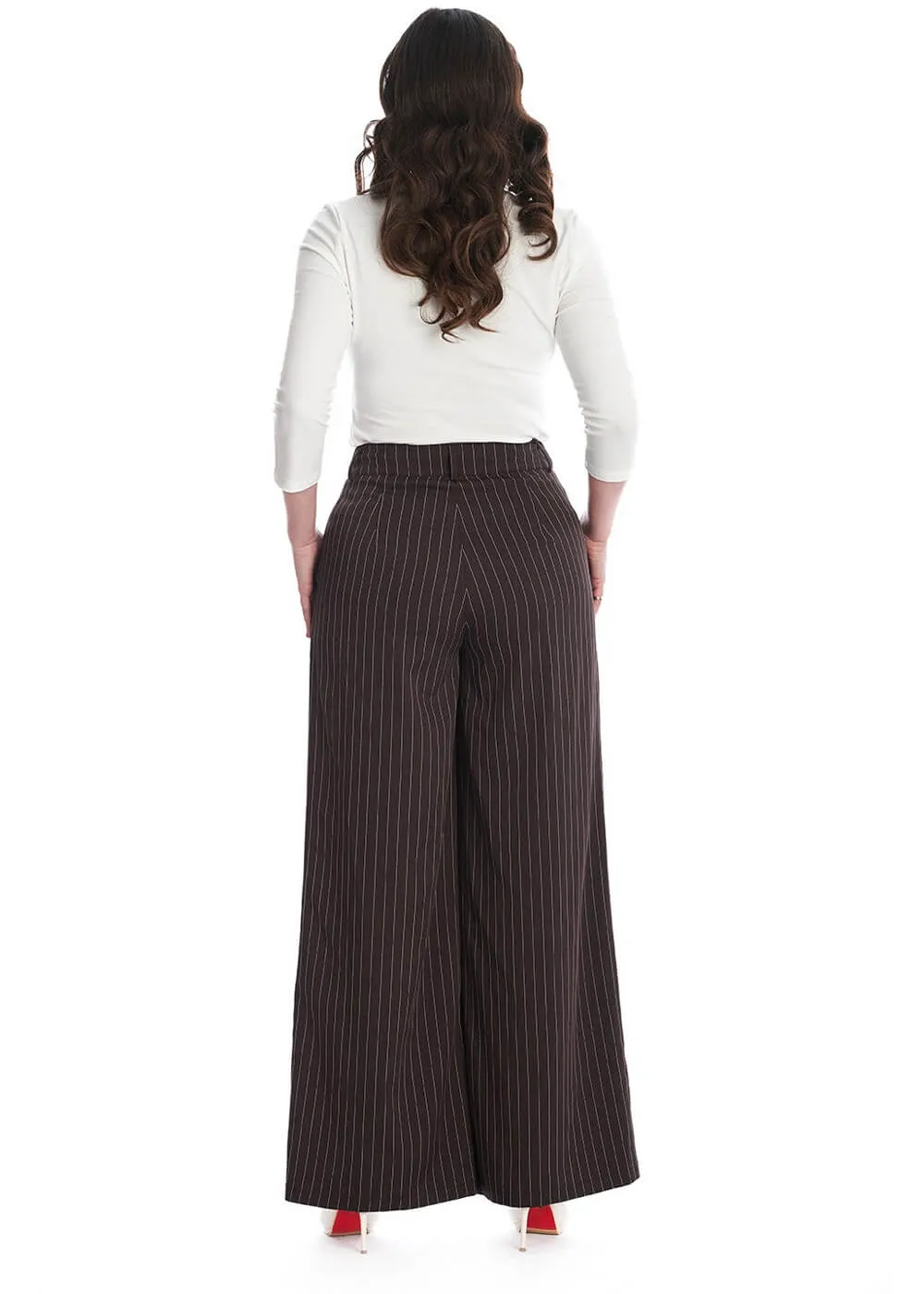 Banned Pinstripe Goals 40's Trousers Black