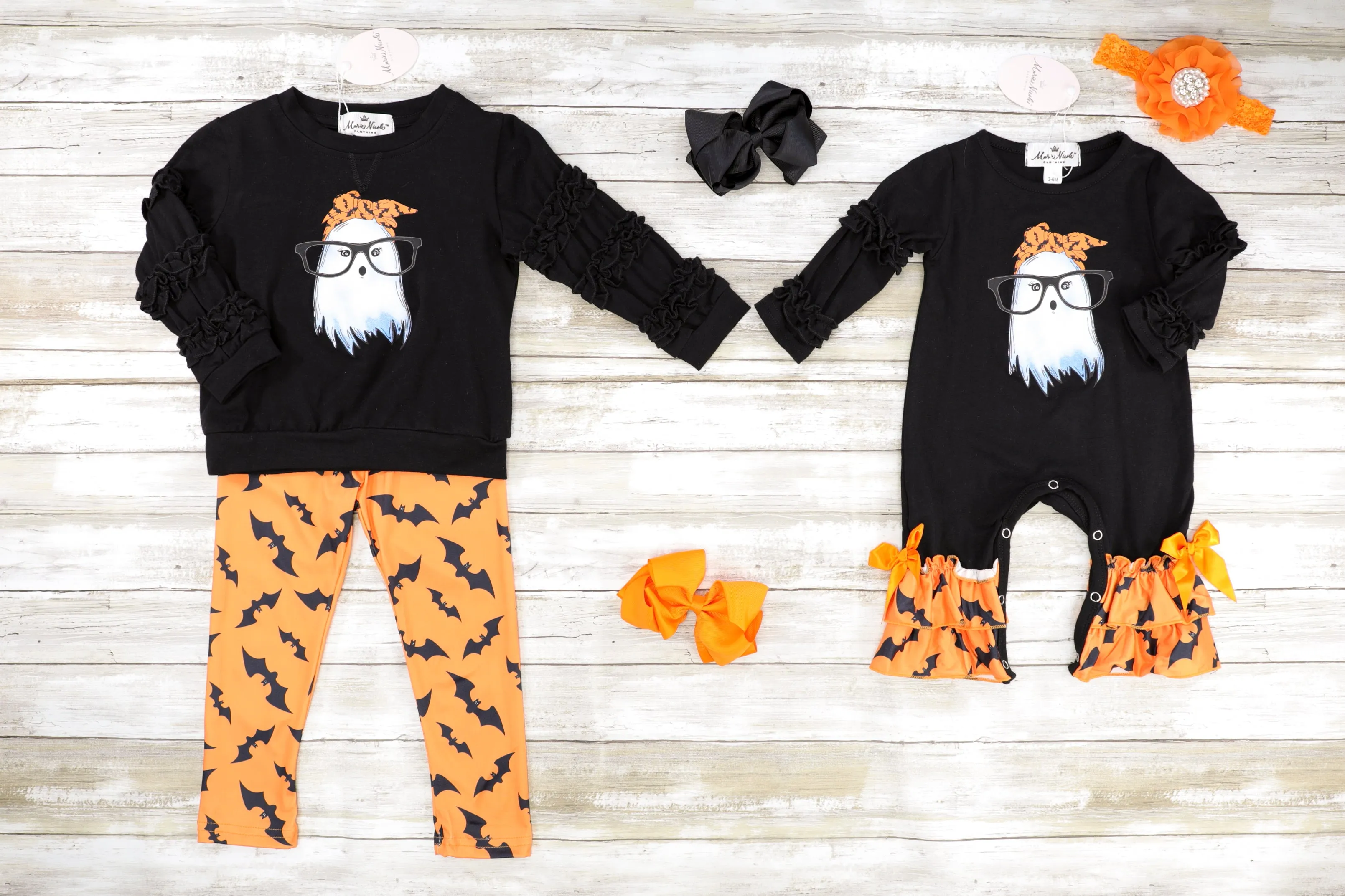 Bat Bandana Ghost Ruffle Top & Bottoms Outfit