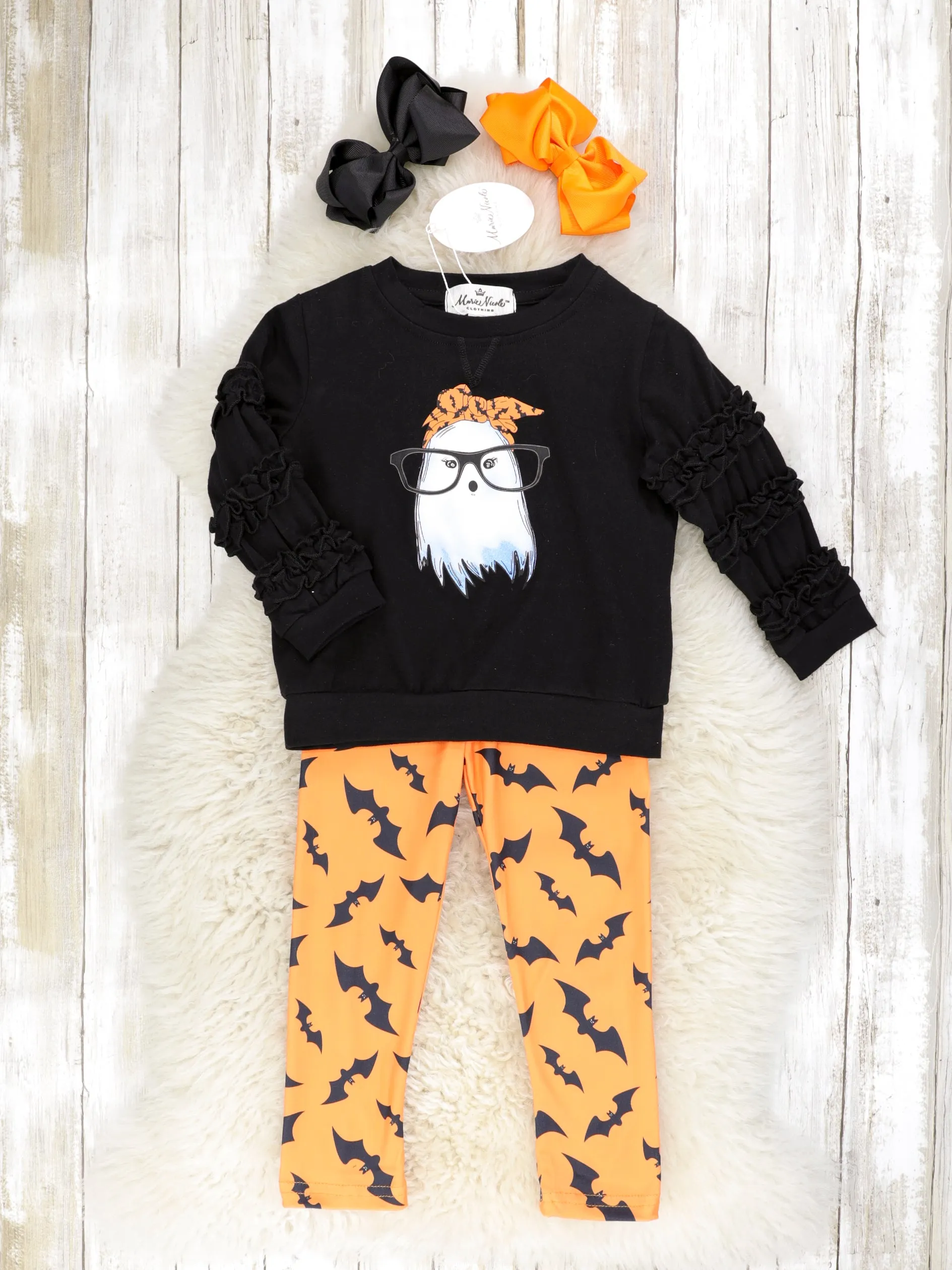 Bat Bandana Ghost Ruffle Top & Bottoms Outfit