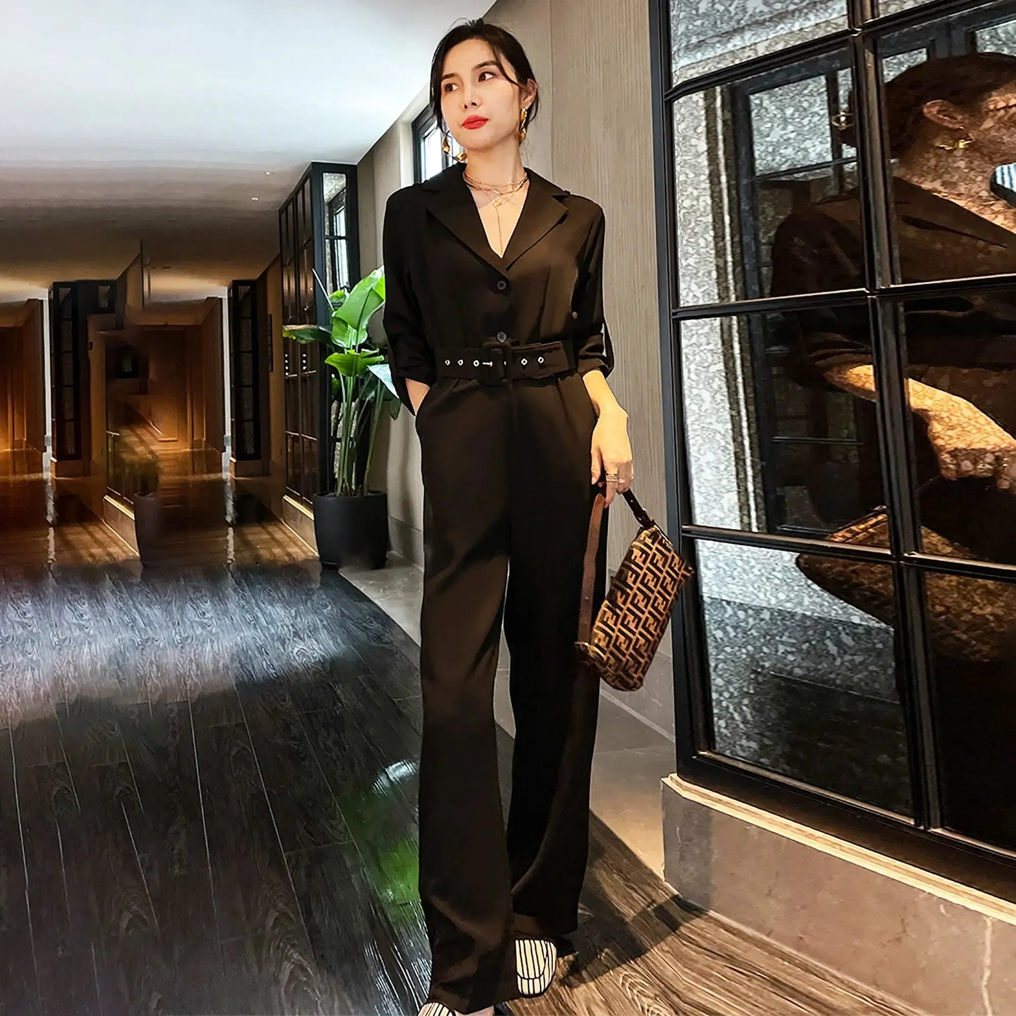 Belted Black Jumpsuit