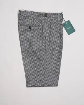 Berwich Single Pleat Houndstooth Wool Trousers / Light Grey