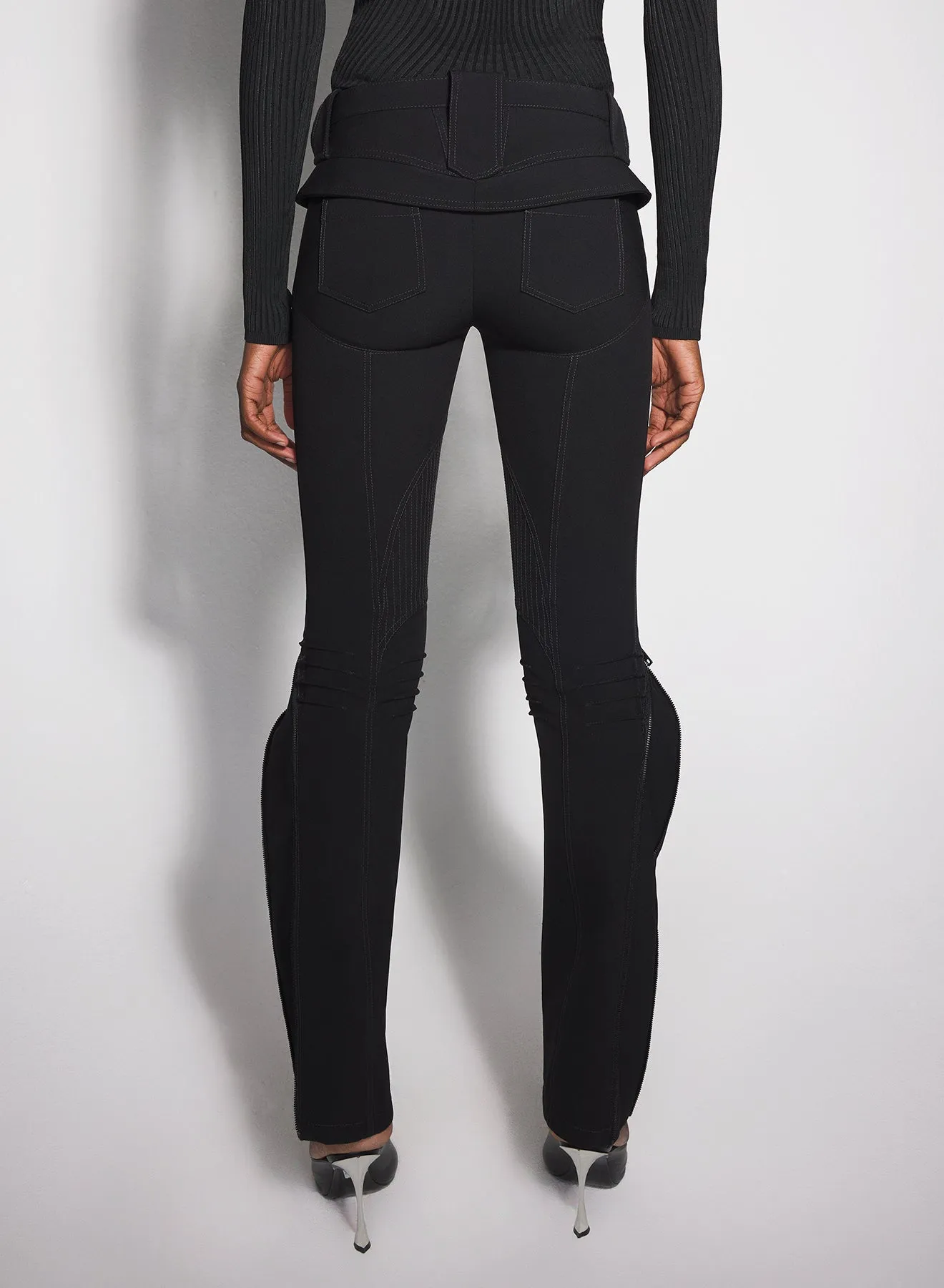 black zipped scuba pants