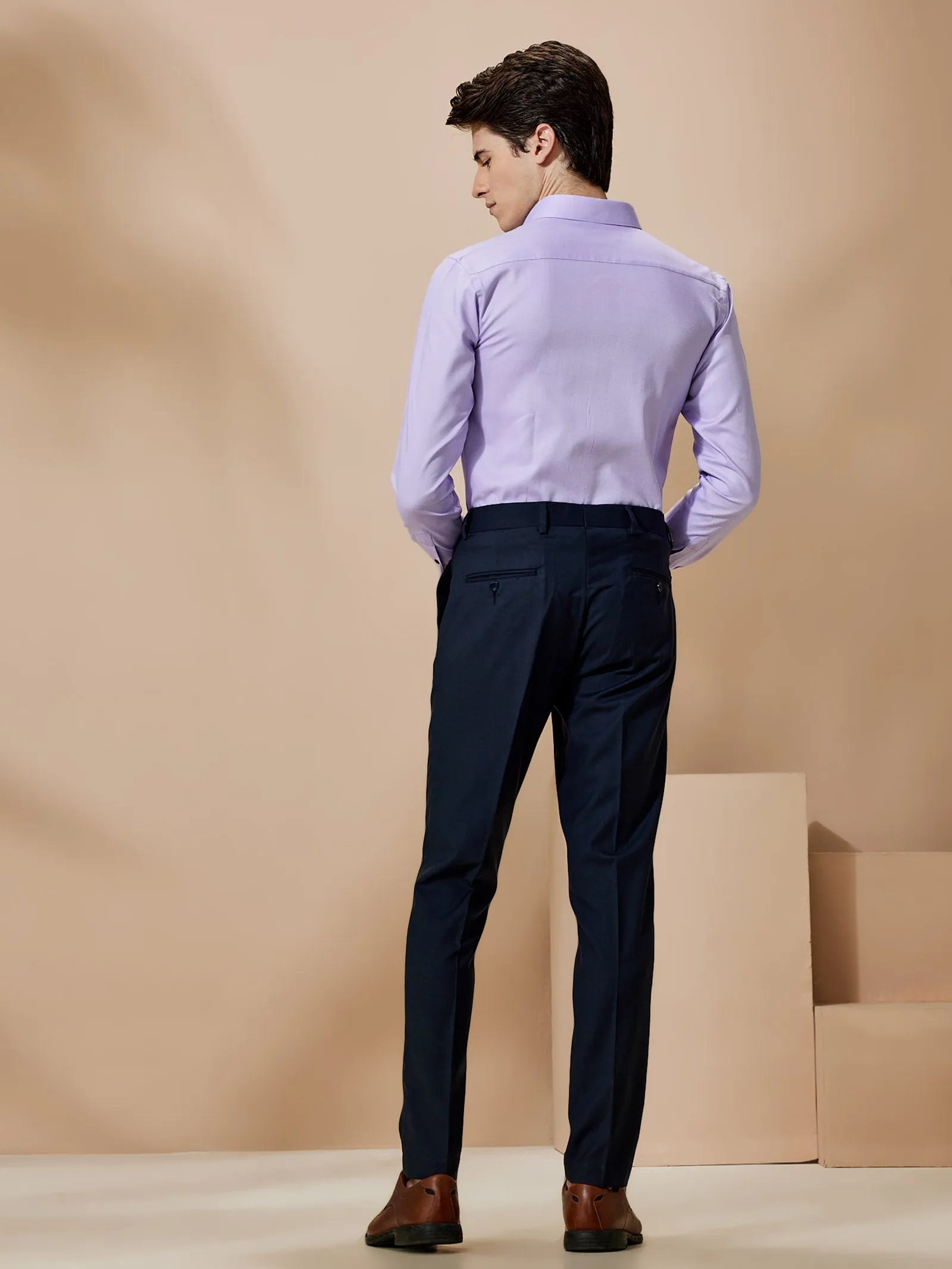 Blue Stretch Solid Formal Trouser