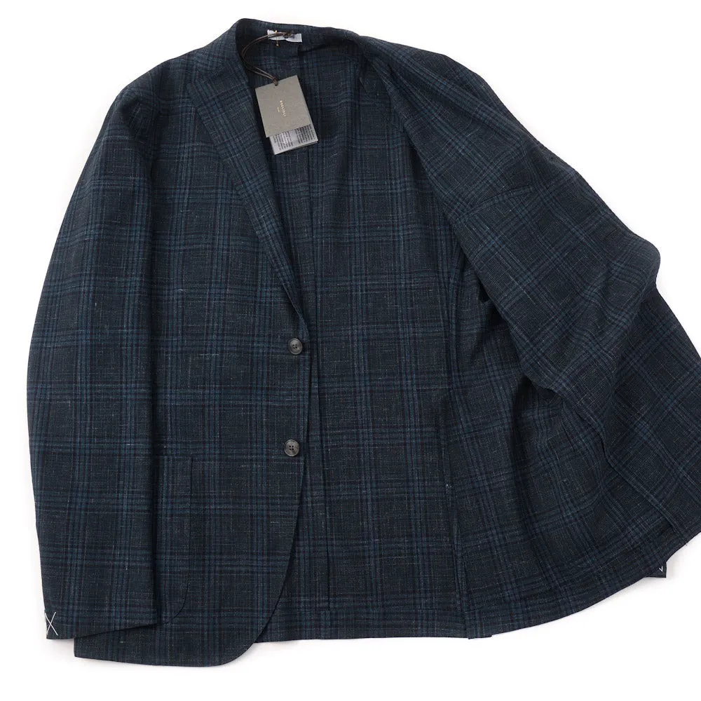 Boglioli Wool-Linen Sport Coat in Teal Green Check