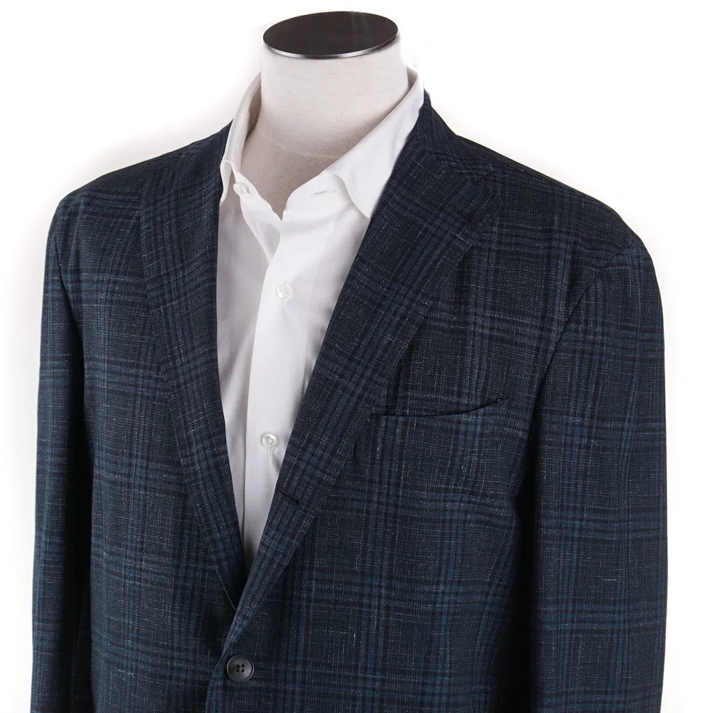 Boglioli Wool-Linen Sport Coat in Teal Green Check