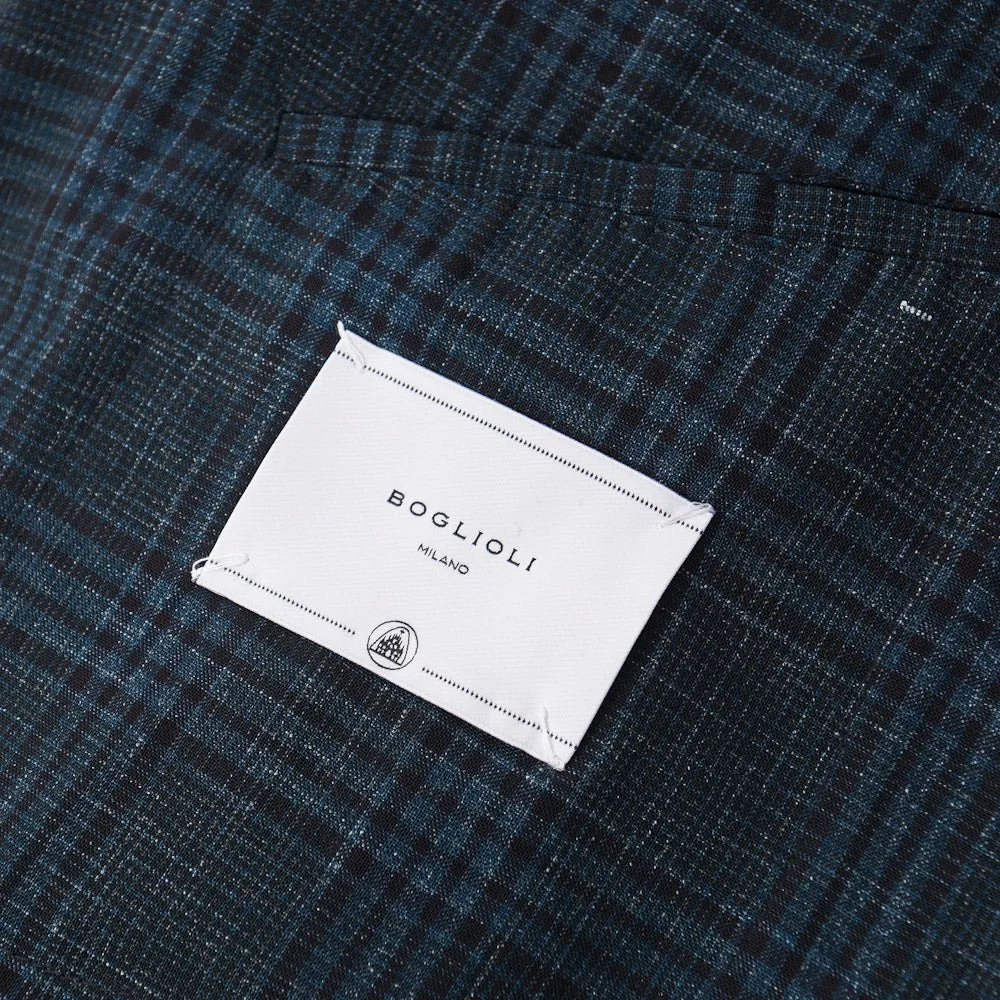 Boglioli Wool-Linen Sport Coat in Teal Green Check