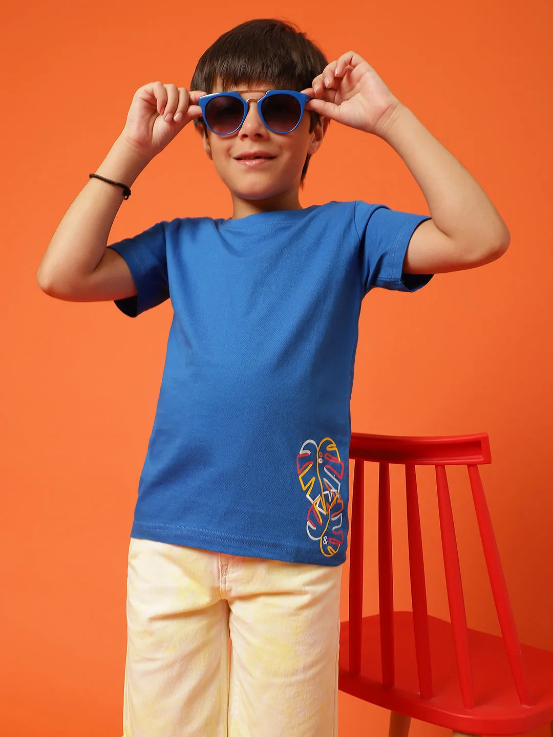 Boys Royal Blue Cotton Regular Printed T-shirt