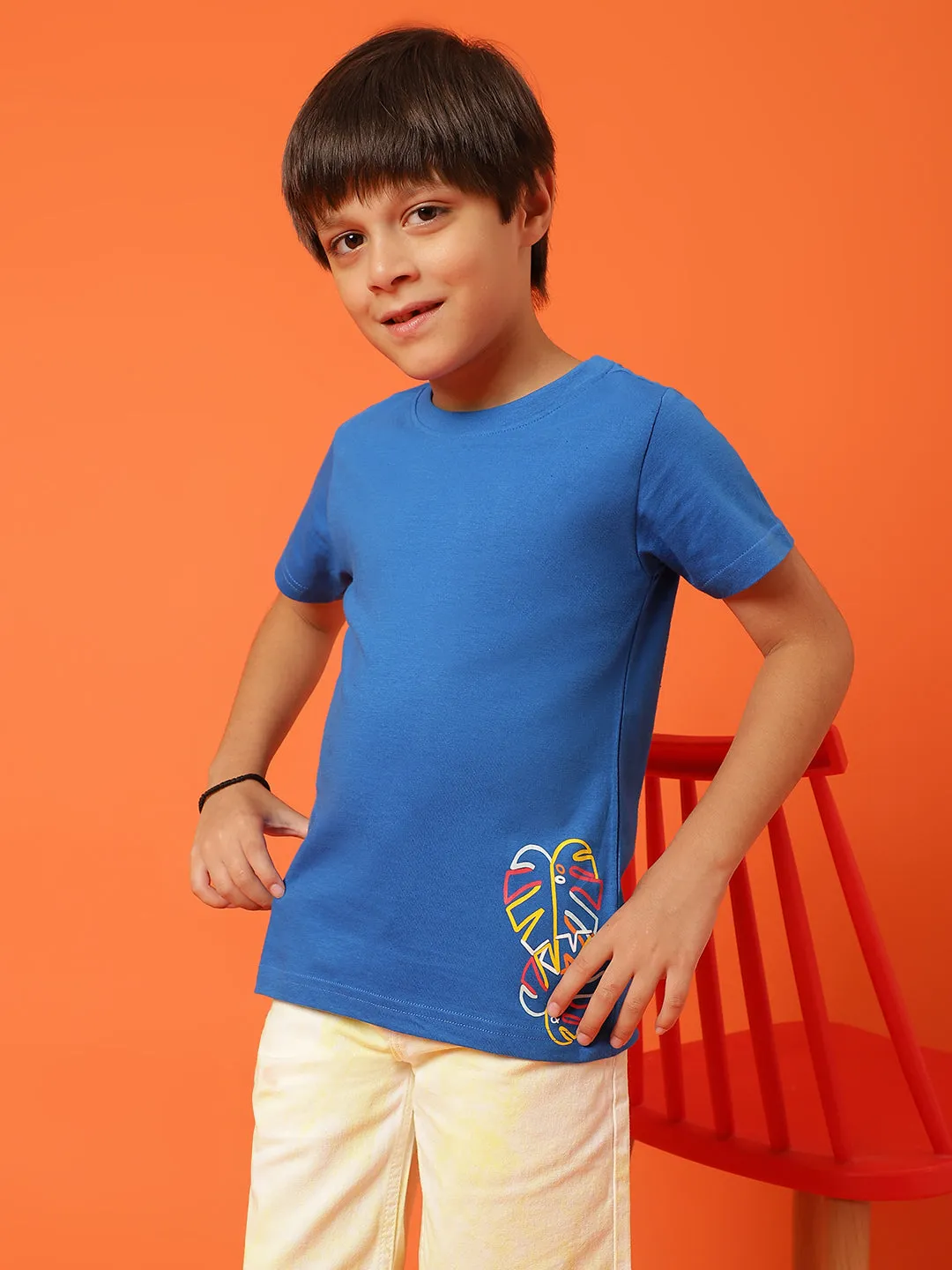 Boys Royal Blue Cotton Regular Printed T-shirt