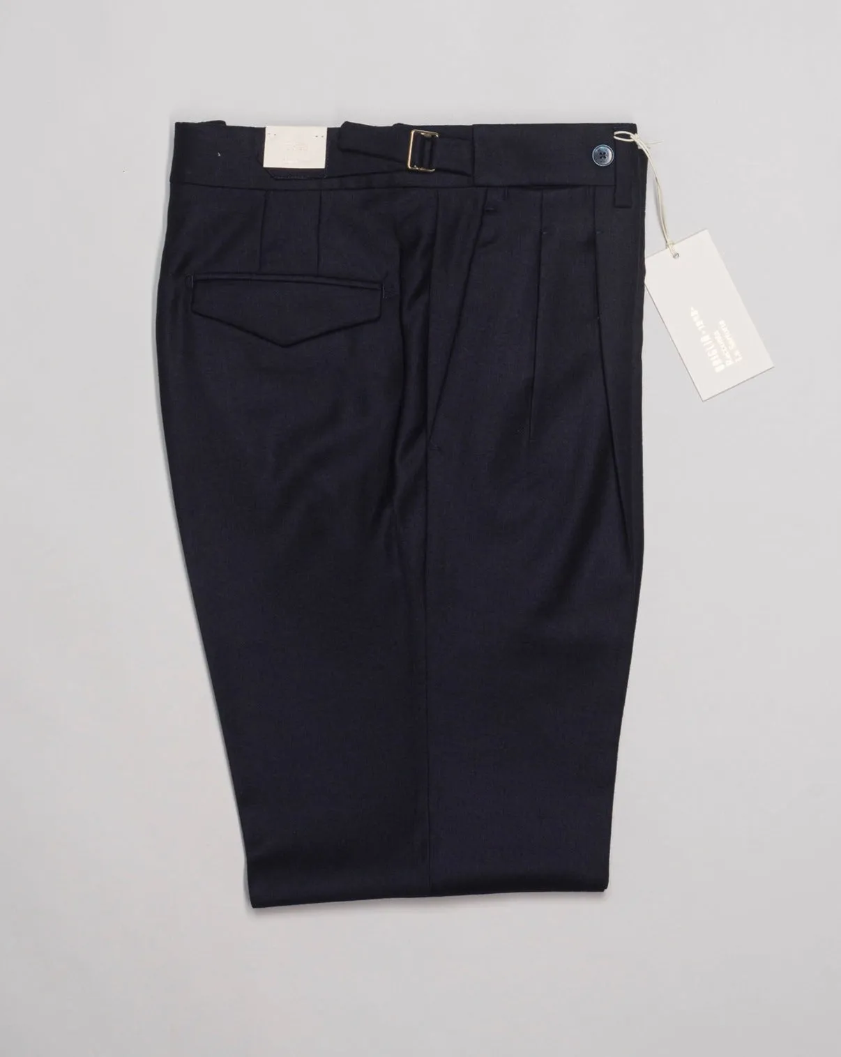 Briglia Pleated Wool Flannel Trousers / Navy