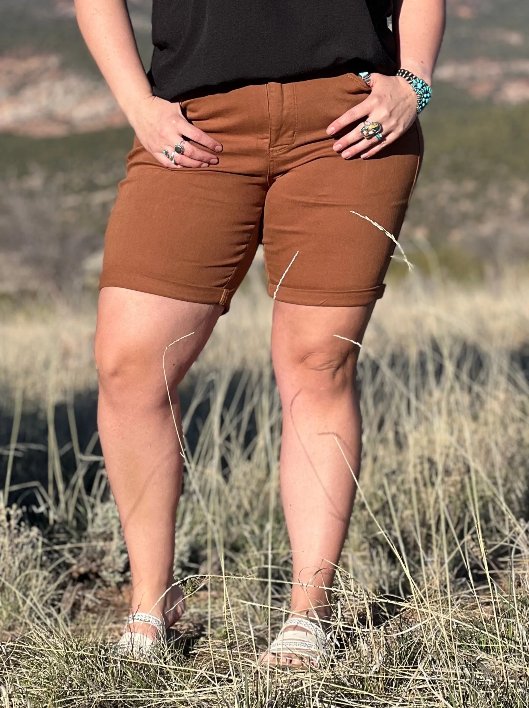 Caramel Bermuda Tummy Control Shorts Judy Blue Jeans