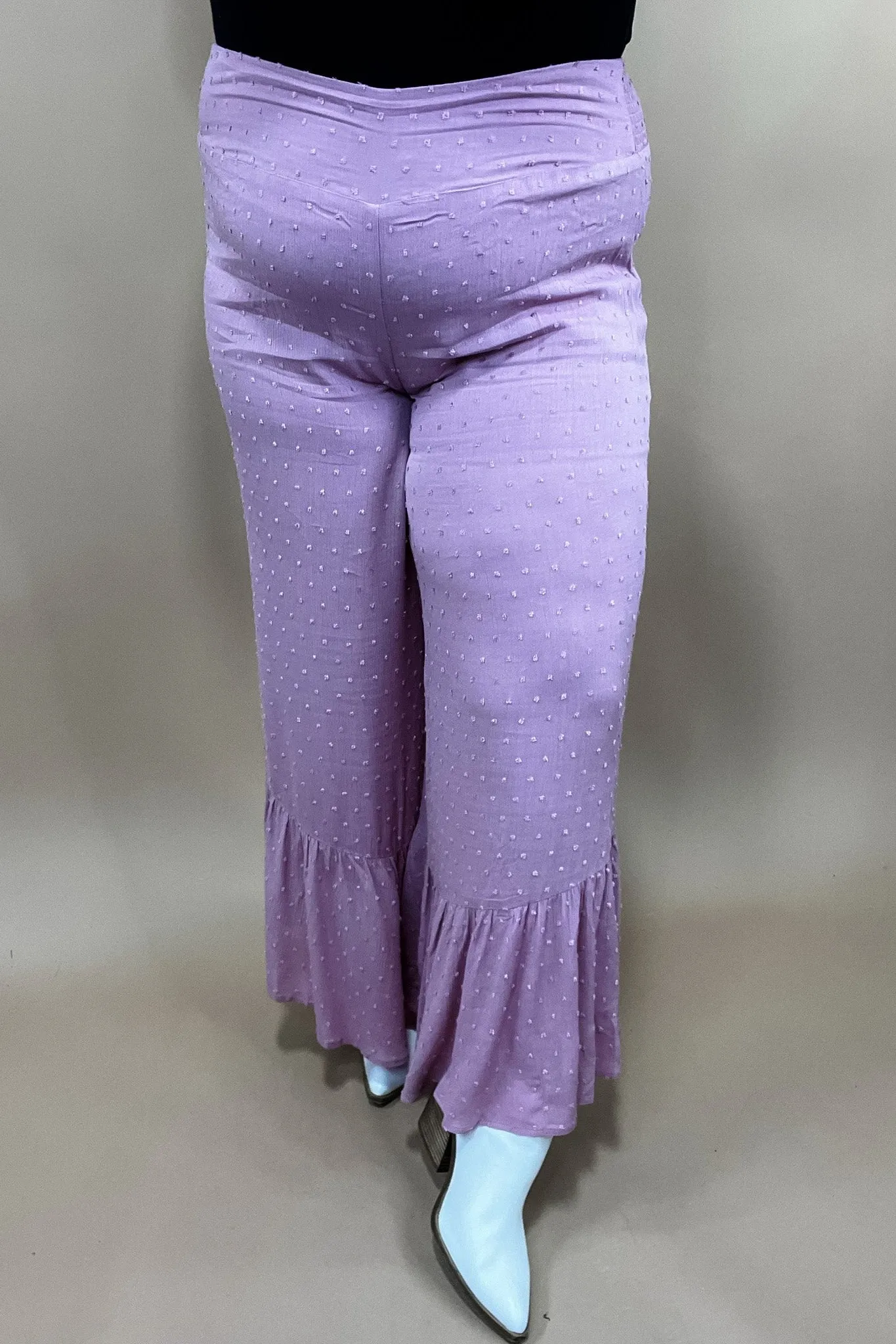 Causing Commotion- {Lilac & Teal} Swiss Dot Asymmetrical Ruffle Pants