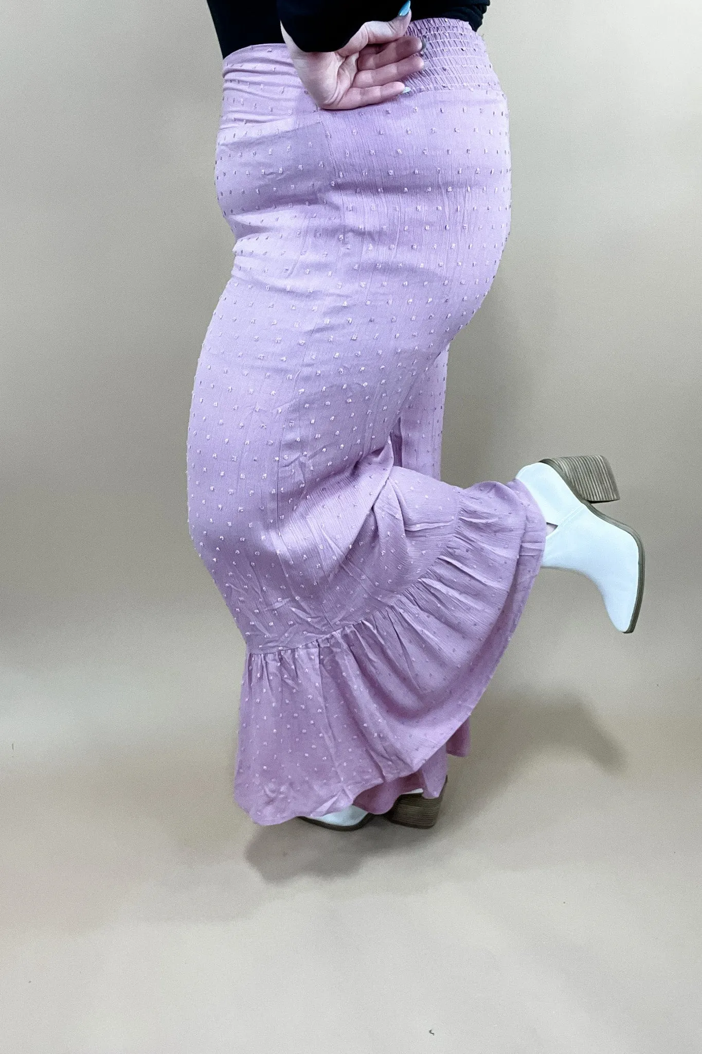 Causing Commotion- {Lilac & Teal} Swiss Dot Asymmetrical Ruffle Pants