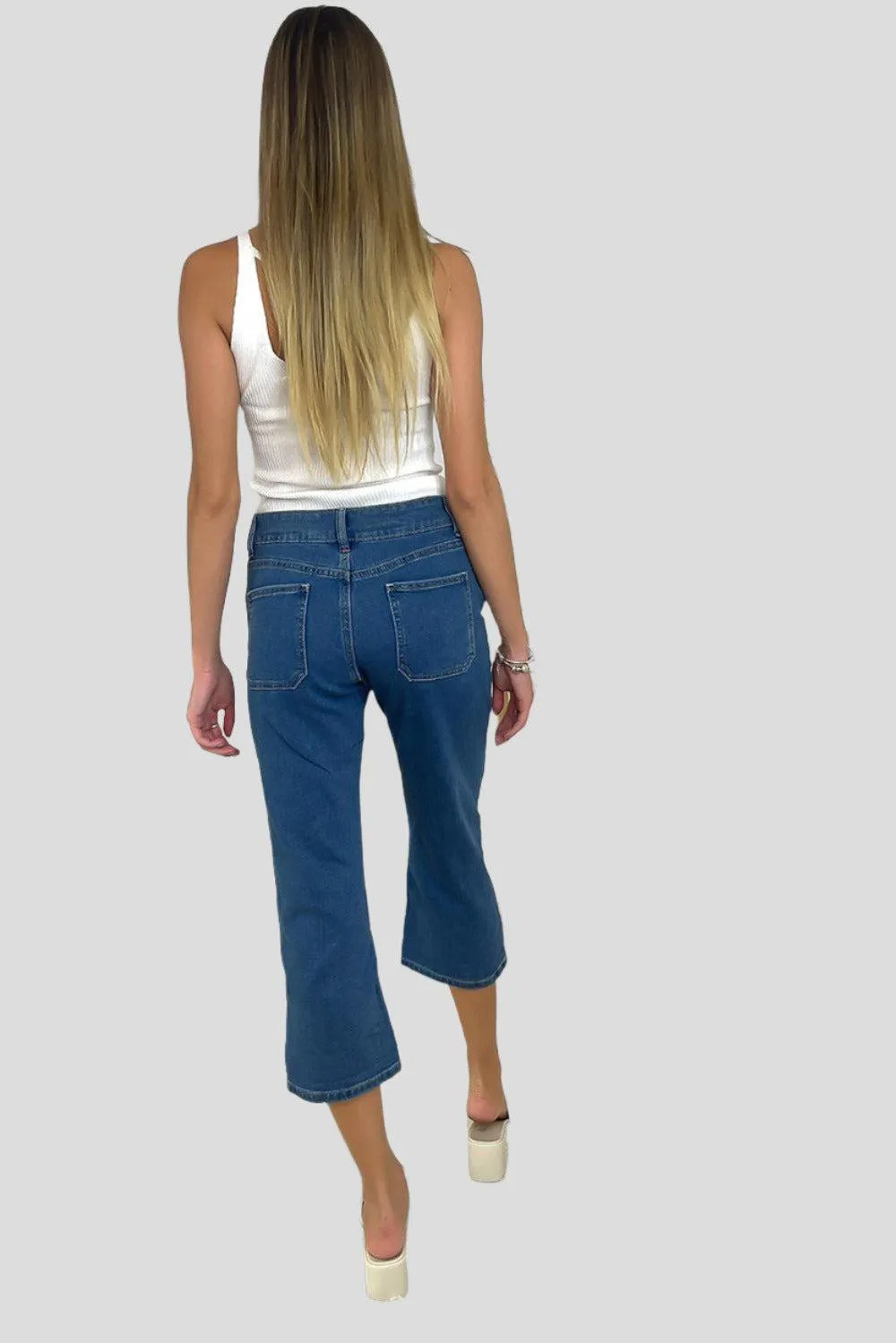 Contrast Stitch Large Pockets Cropped Jeans