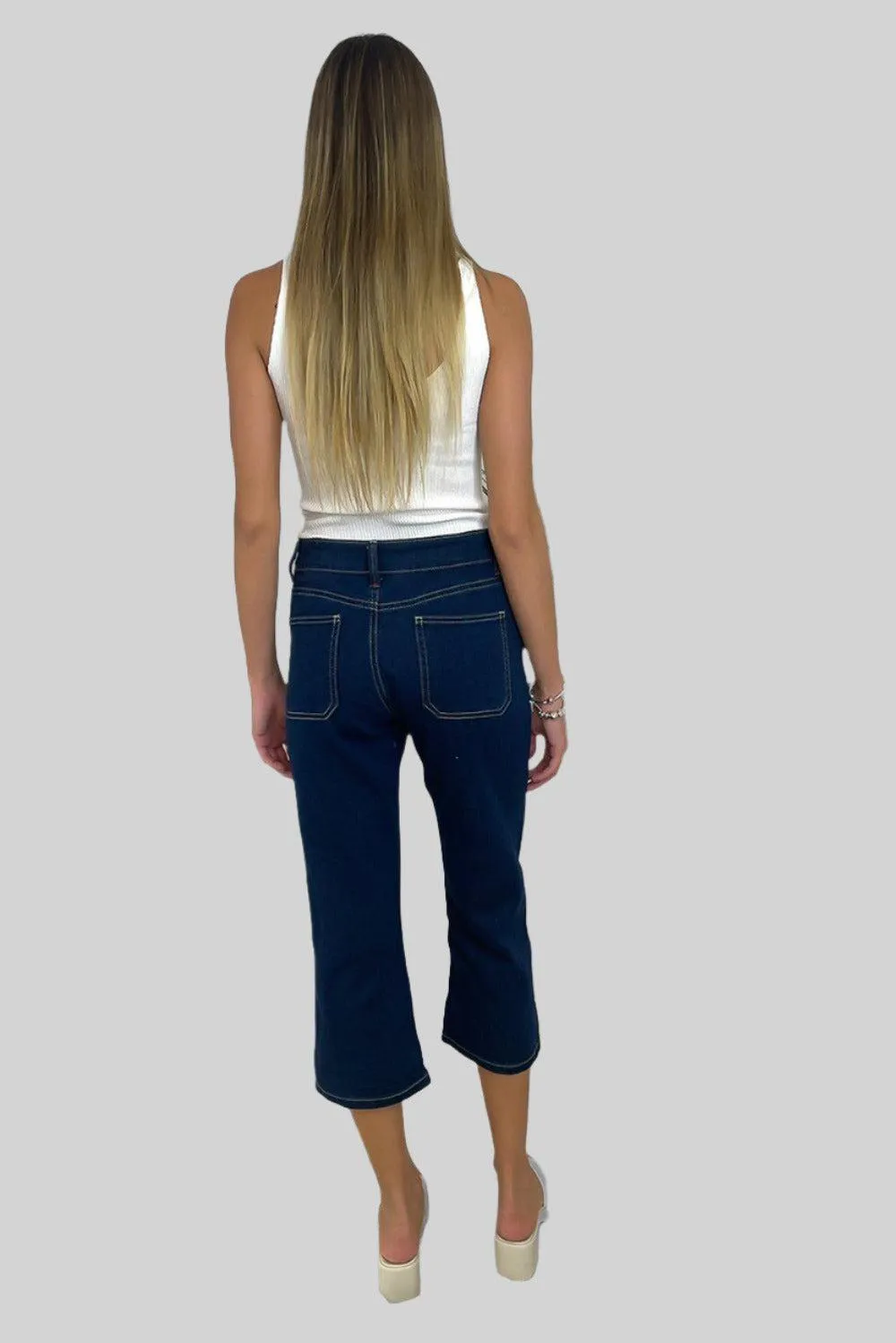 Contrast Stitch Large Pockets Cropped Jeans