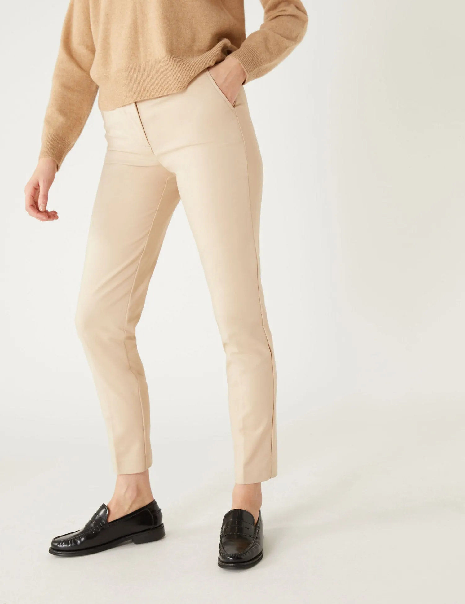 Cotton Blend Slim Fit Ankle Grazer Trousers