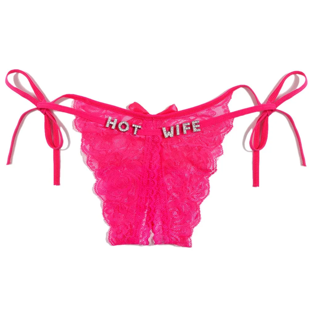 Custom Name Sexy Panty Thongs Open Crotch Crotchless Underwear Butterfly Lace G-string