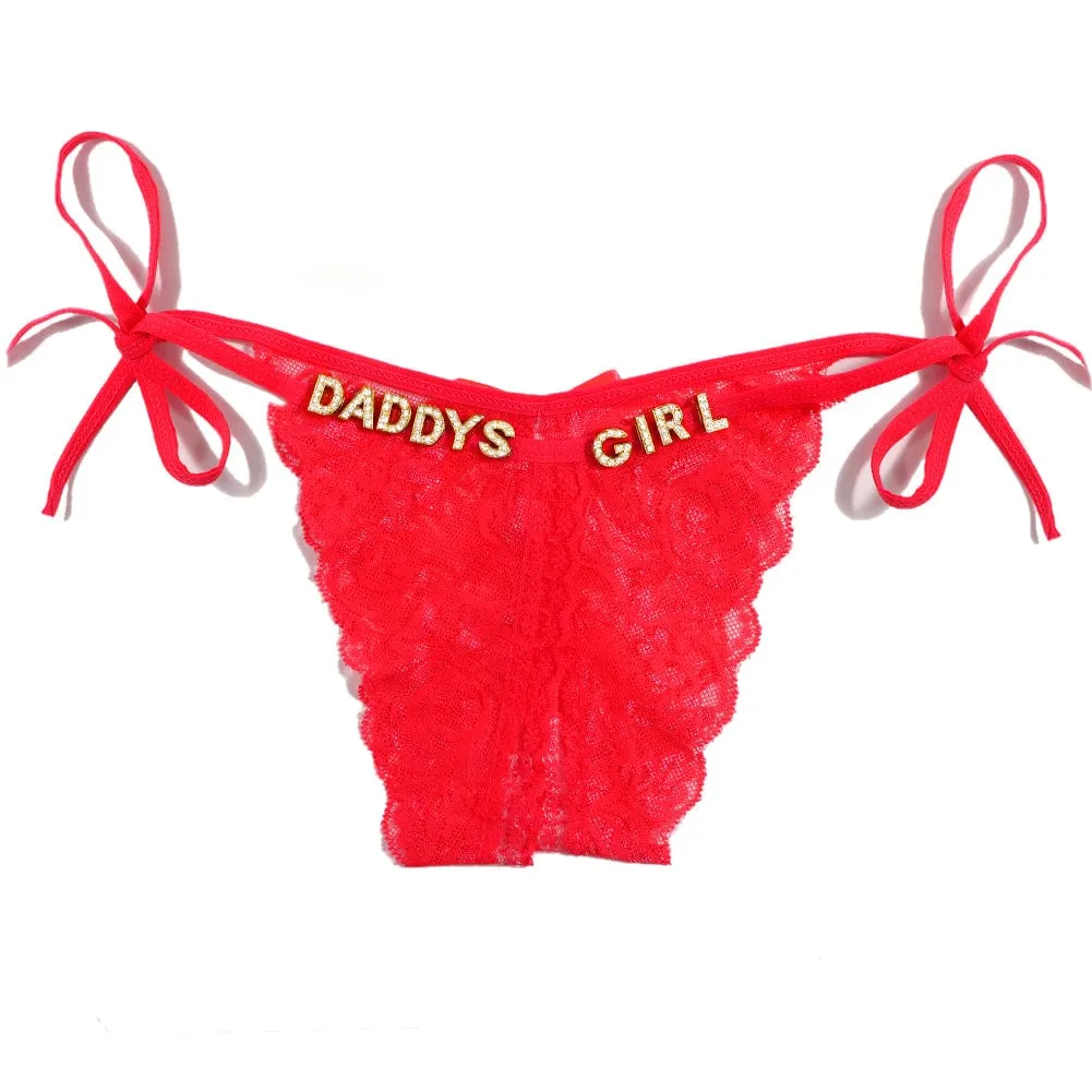 Custom Name Sexy Panty Thongs Open Crotch Crotchless Underwear Butterfly Lace G-string