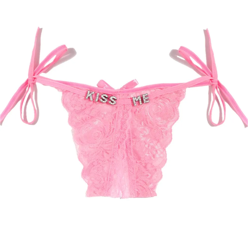 Custom Name Sexy Panty Thongs Open Crotch Crotchless Underwear Butterfly Lace G-string