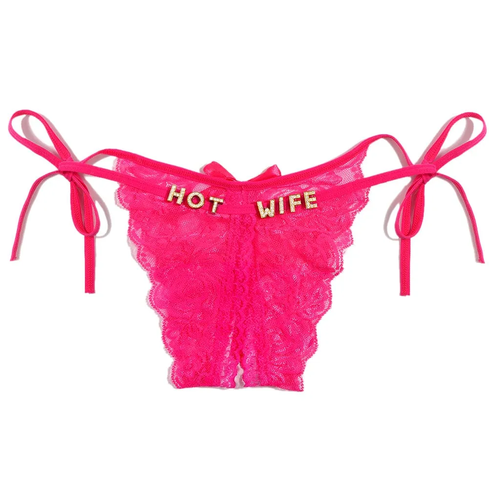 Custom Name Sexy Panty Thongs Open Crotch Crotchless Underwear Butterfly Lace G-string