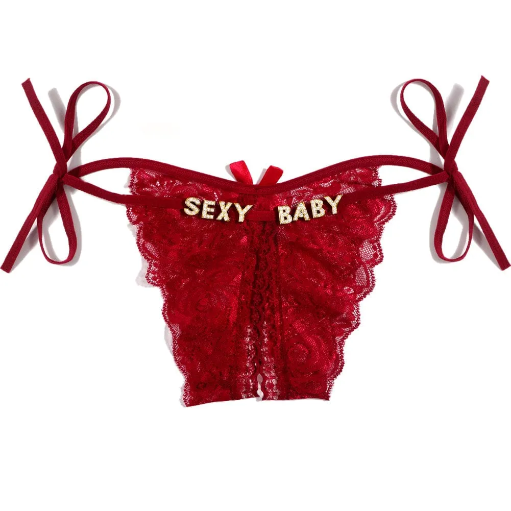 Custom Name Sexy Panty Thongs Open Crotch Crotchless Underwear Butterfly Lace G-string