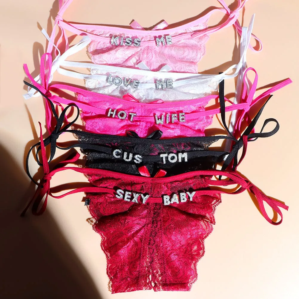 Custom Name Sexy Panty Thongs Open Crotch Crotchless Underwear Butterfly Lace G-string