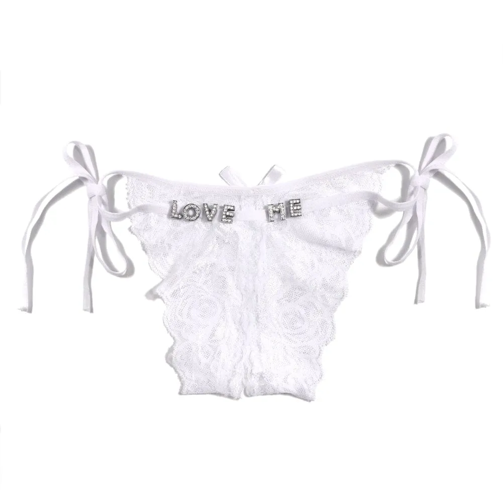 Custom Name Sexy Panty Thongs Open Crotch Crotchless Underwear Butterfly Lace G-string