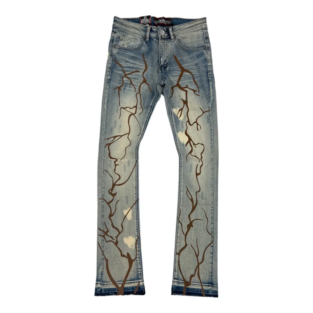 Denimicity Lightning Strike Brown Stacked Jeans