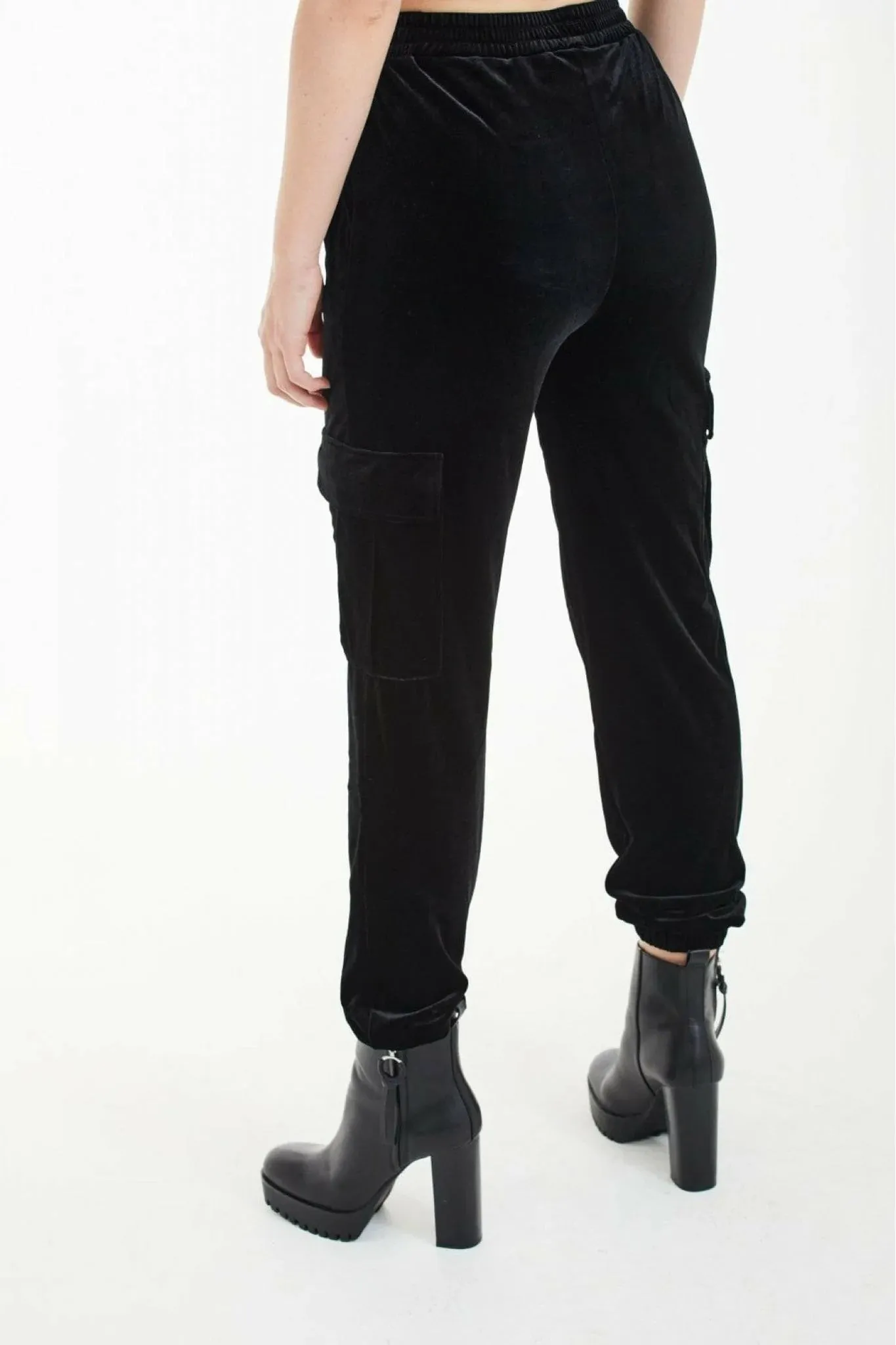 Double Second Black Velvet Cargo Trousers