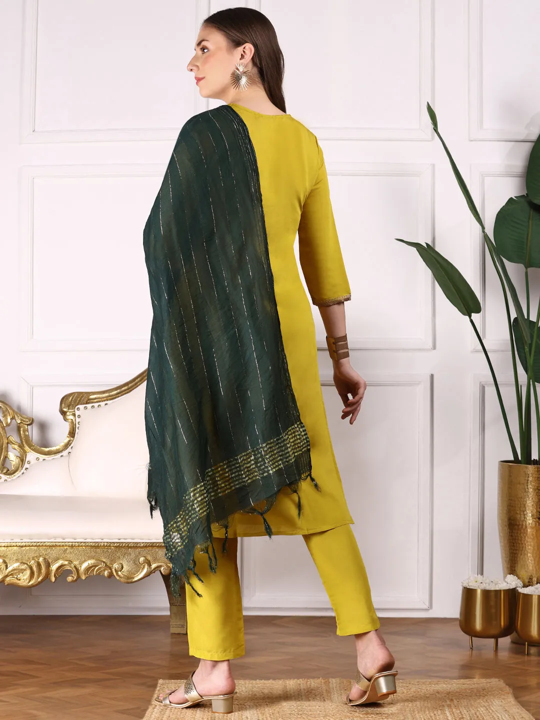 Ethnic Motifs Embroidered Regular Sequinned Kurta with Trousers & Dupatta