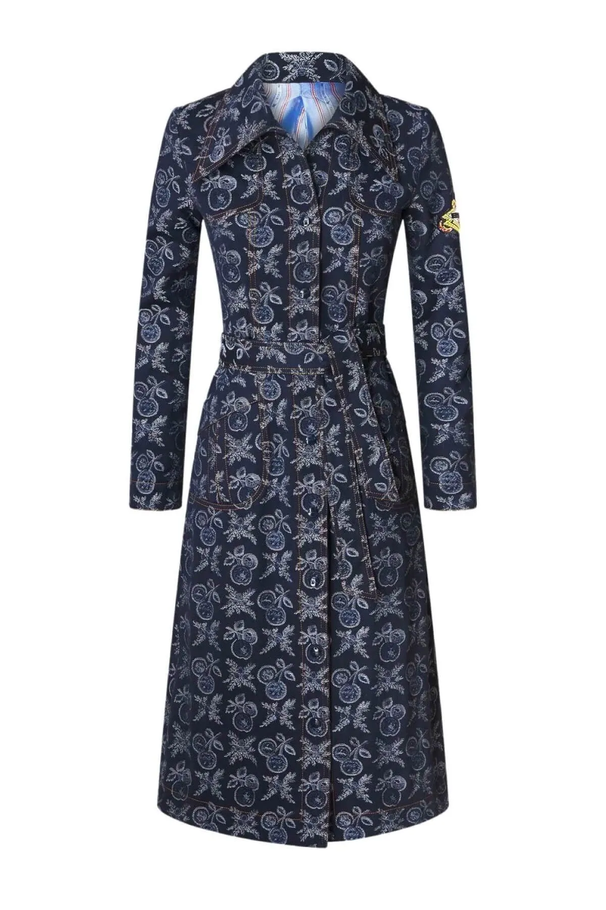 Etro Cherry Jacquard Denim Trench Dress - Navy Blue