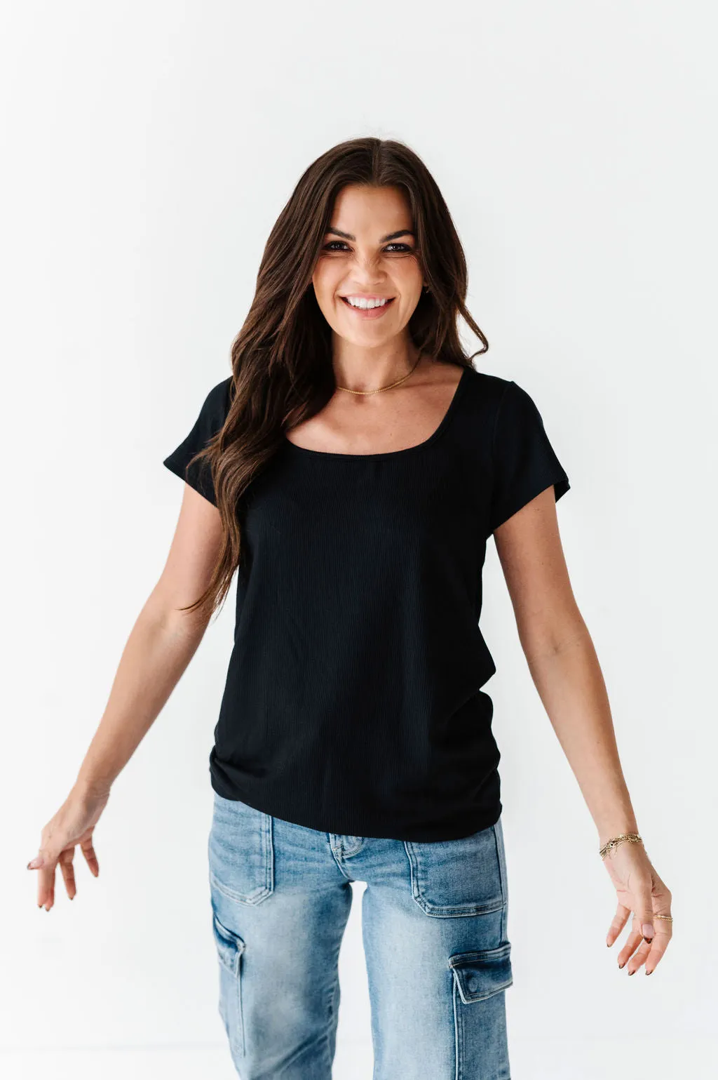 Everleigh Ribbed Top in Black