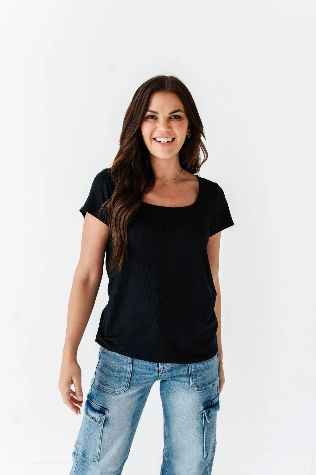 Everleigh Ribbed Top in Black