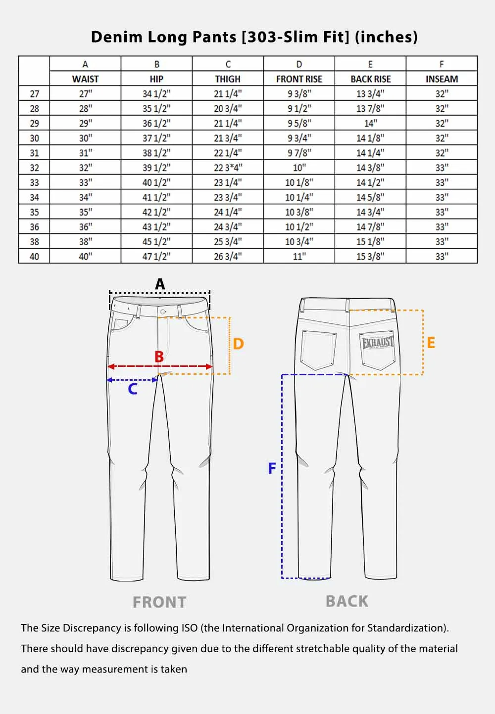 EXHAUST CLASSIC Stretchable Jeans Long Pants [303 Slim Fit] 1214