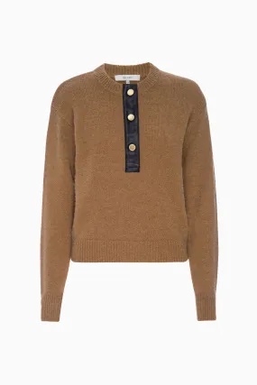 Frame Denim Leather Placket Knit Jumper - Camel