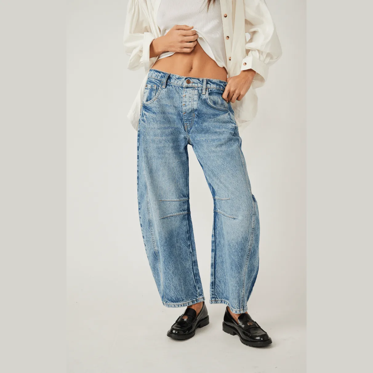 Free People Good Luck Mid Rise Barrel Jean