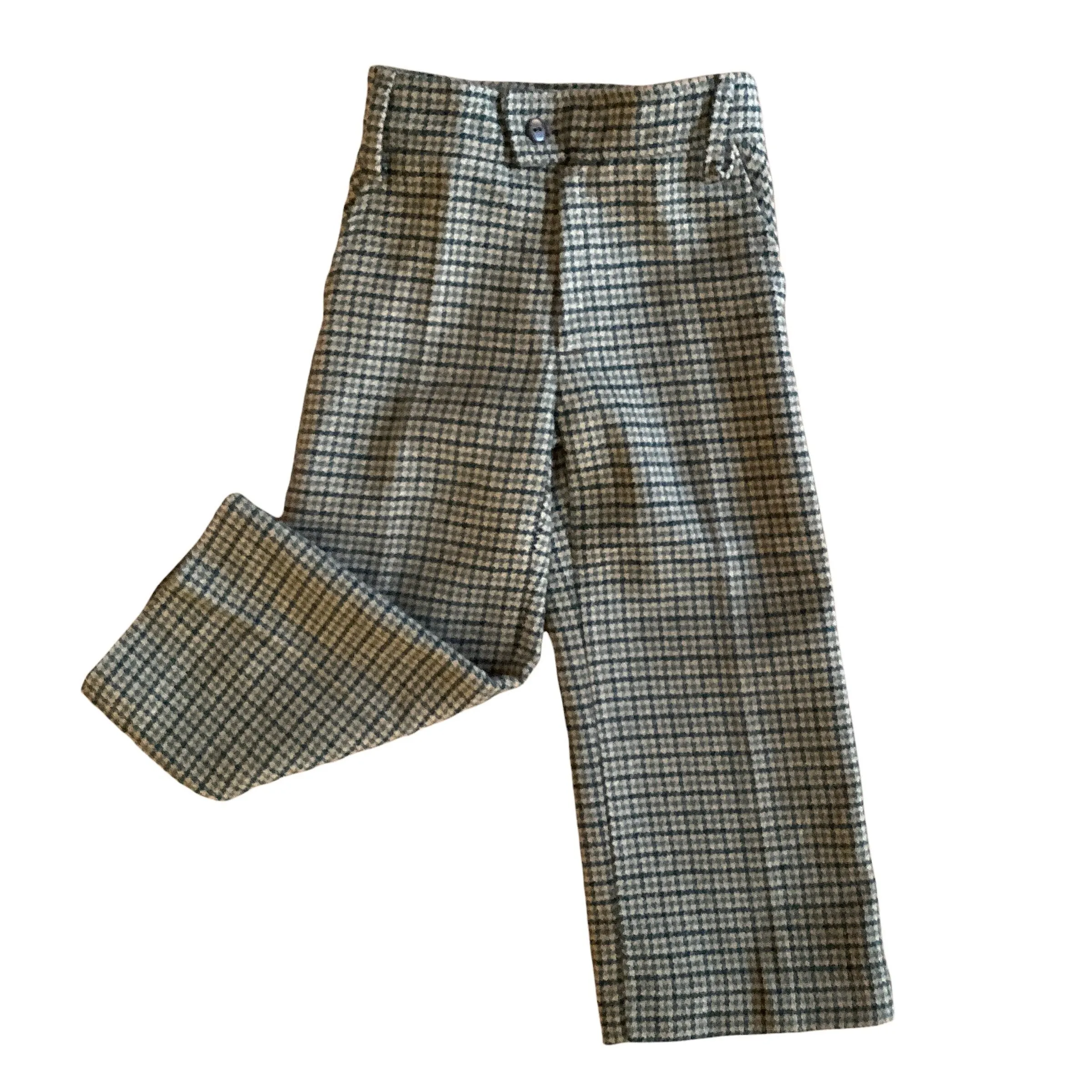 French Vintage 1970s  Houndstooth Flare Trousers /  18-24M